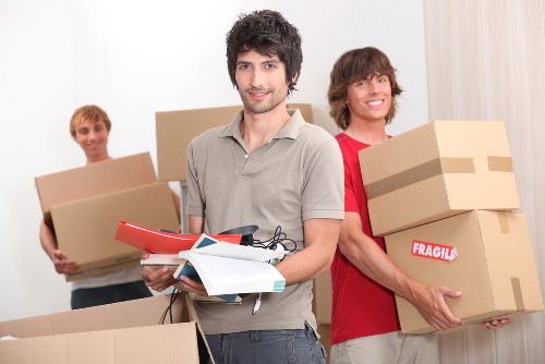 Packed boxes and household items prepared for transport in Toscotland