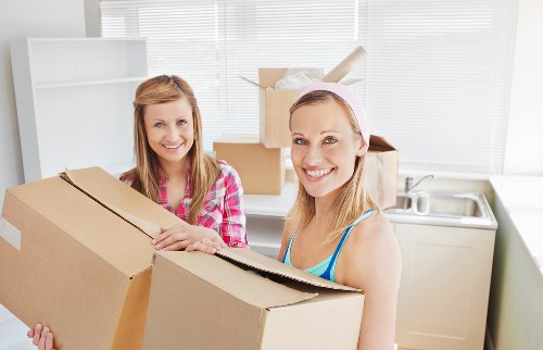 Commercial office move with desks and boxes organised for transport